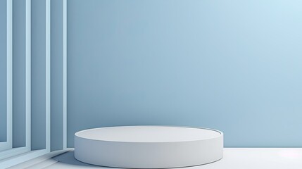 3D white podium with soft blue wall background