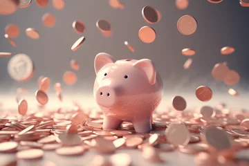 Fotobehang 3D Rendering Concept piggy bank symbols icon drop a coin in savings piggy bank © Robin