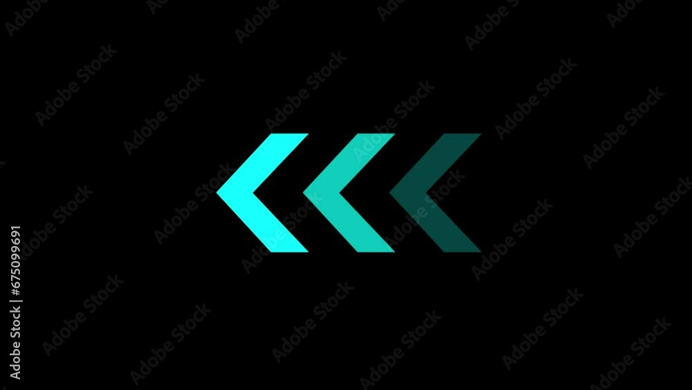 Poster creative animation of blue arrows moving from right to left on black background. arrow sign animatio