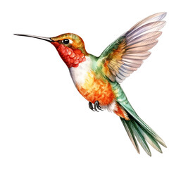 Obraz premium Hummingbird watercolor clipart on transparent background. Generative AI illustration