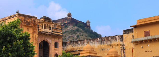 Panoramic view of historic Amber fort in Jaipur, India.