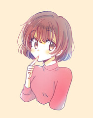 口元に指を添え悩んでいる女性