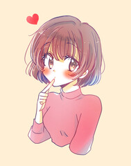 恋をしている女性　口元に指を添える