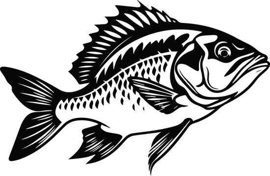 Fish Mascot Logo Monochrome Design Style
