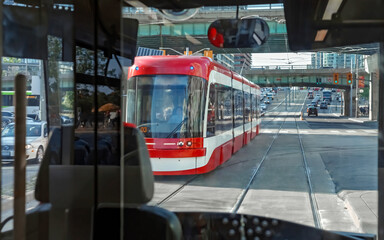 Passengers view from inside a Toronto streetcar - obrazy, fototapety, plakaty
