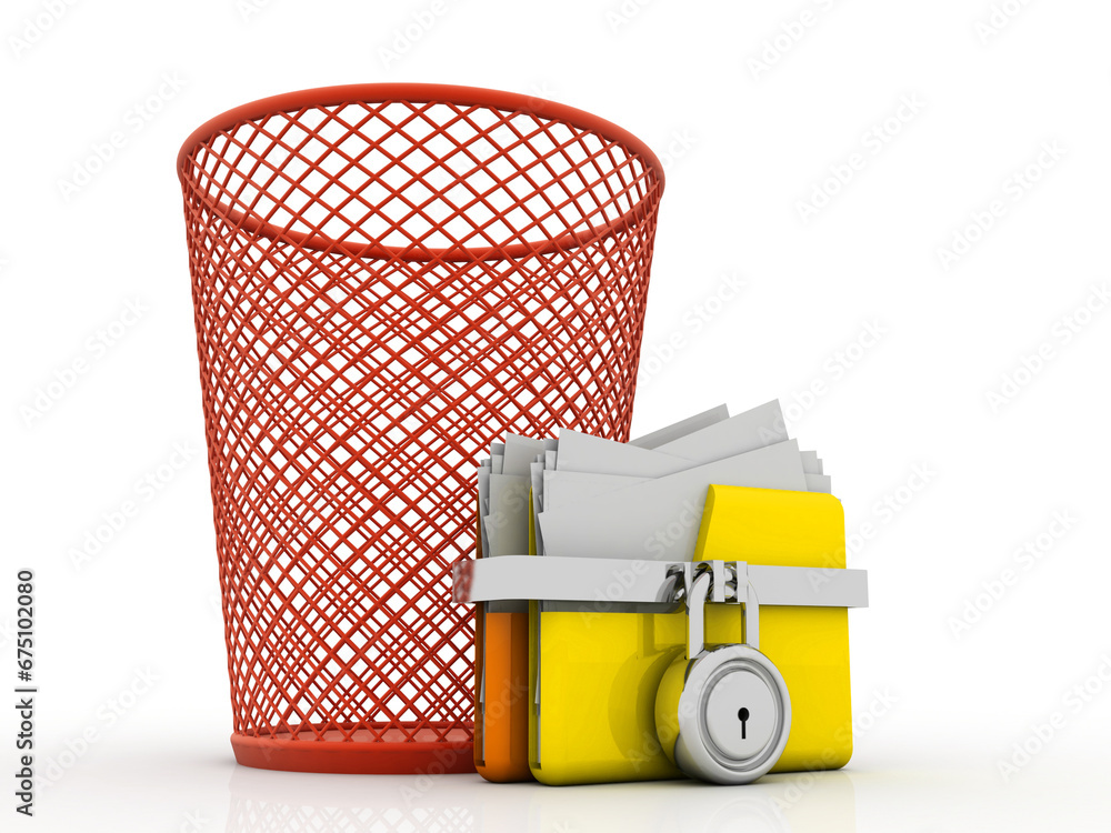 Poster 3d rendering folder protected lock with bin