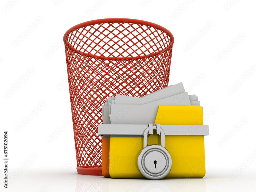 Poster 3d rendering folder protected lock with bin