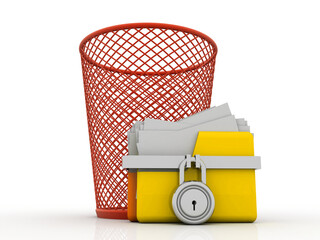 3d rendering folder protected lock with bin