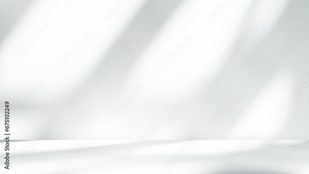 Poster wall interior background, studio and backdrops show products.with shadow from window color white and