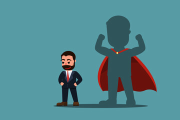 Confident male businessman stands, his silhouette wearing a red cape like a superhero. The concept of having goals and ambitions to succeed in business. Businessmen who believe they can be successful