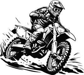 Motocross Dirtbike Racing Logo Monochrome Design Style - obrazy, fototapety, plakaty