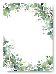 Elegant green eucalyptus floral wedding invitation card set. Watercolor boho wedding invitation. Botanic card design concept
