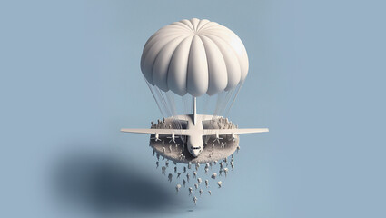 Airplane with parachute, air insurance