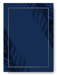 Wedding invitation card with navy blue leaves design
