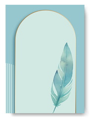 Elegant watercolor blue fur background border card design. Vintage wedding card invitation theme.