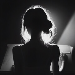 A designer girl drawing, light shade