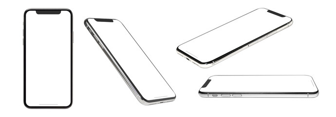 flat rays ,collection of smartphone mockup blank screen isolated with clipping path on transparent background