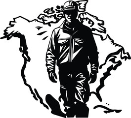 Fototapeta na wymiar North America Industrial Worker Logo Monochrome Design Style