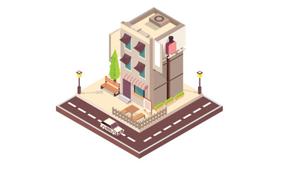 Isometric building bar .on white background.isometric design. 3D design elements for construction of urban and village landscapes.
