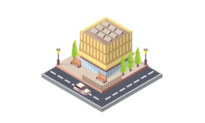 Isometric modern museum building.on white background.isometric design. 3D design elements for construction of urban and village landscapes.