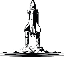 Space Shuttle Rocket Launch Logo Monochrome Design Style