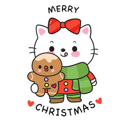 christmas cookie card with cat kawaii kitten baby animal