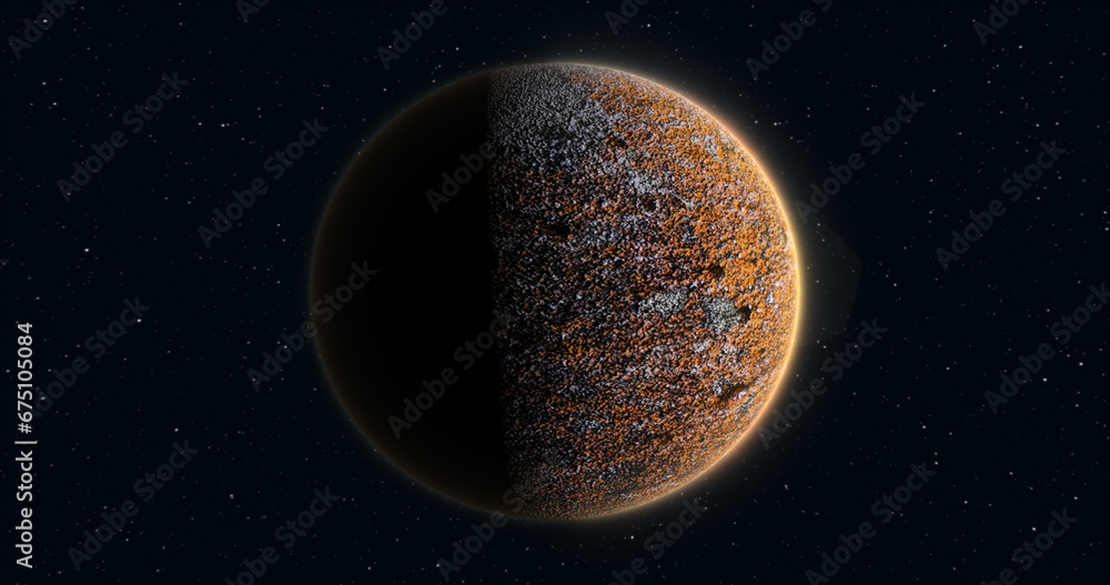 Poster abstract planet red rusty realistic futuristic round sphere against the background of stars in space