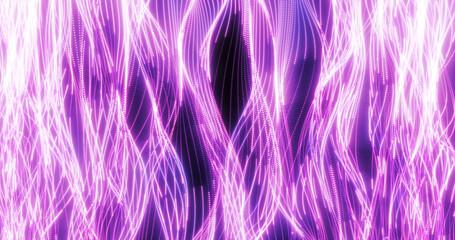 Energy abstract purple lines from dots and waves from magic and electricity background