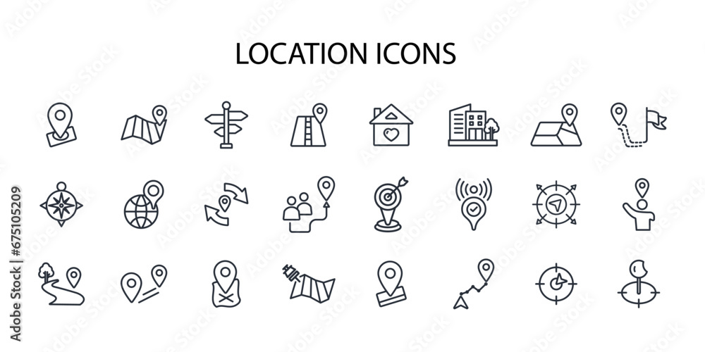 Poster location icon set.vector.editable stroke.linear style sign for use web design,logo.symbol illustrati