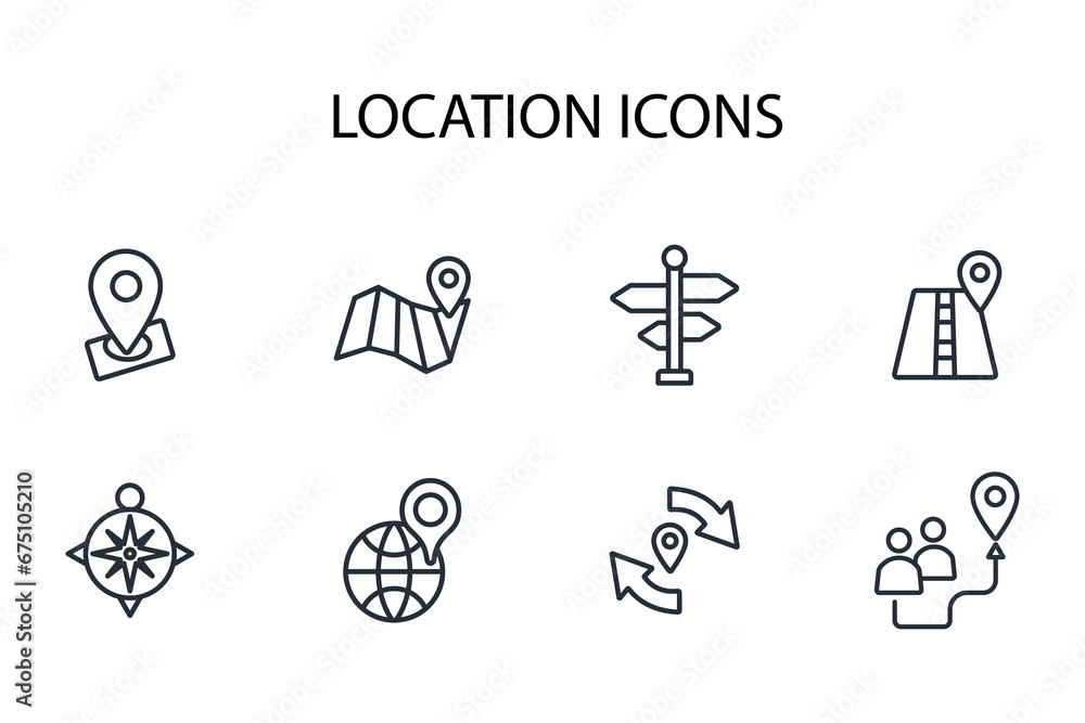 Poster location icon set.vector.editable stroke.linear style sign for use web design,logo.symbol illustrati