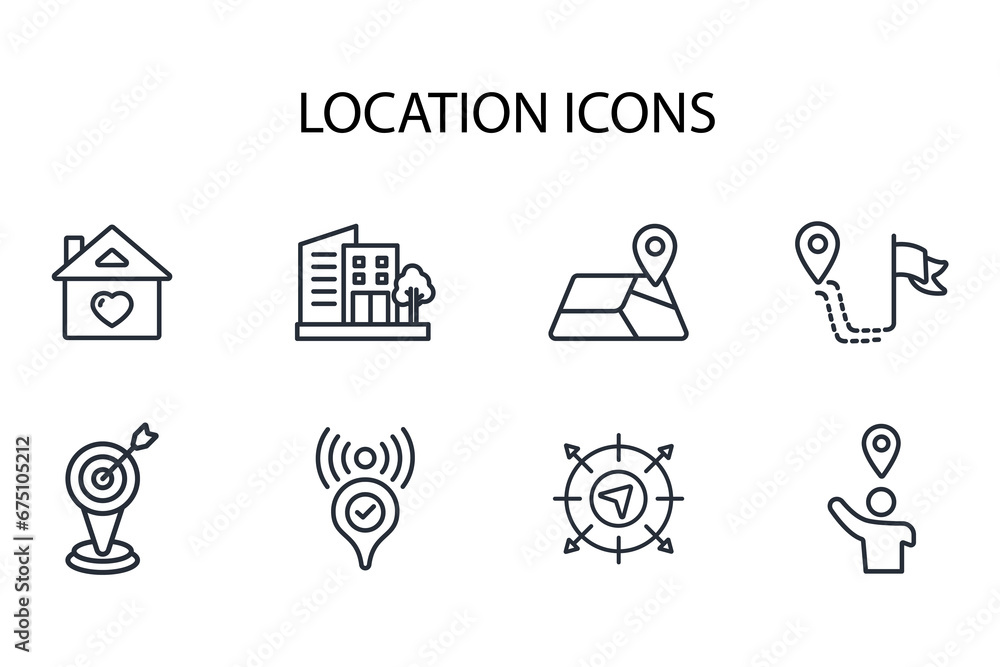 Poster location icon set.vector.editable stroke.linear style sign for use web design,logo.symbol illustrati