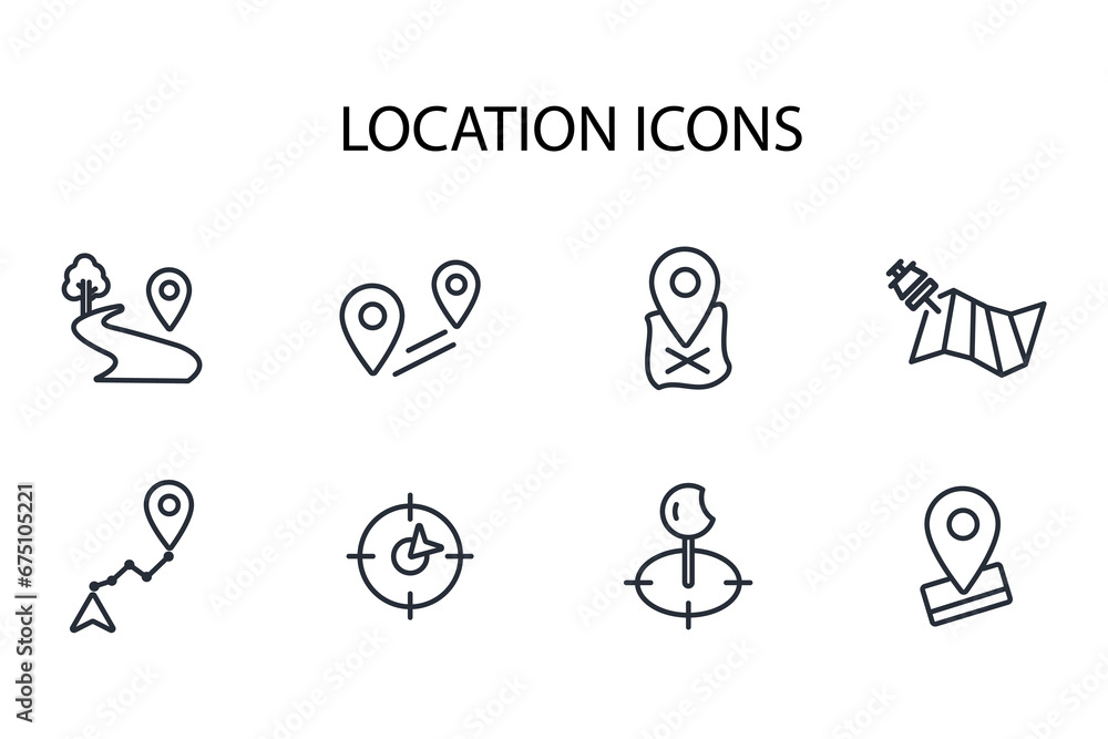 Poster location icon set.vector.editable stroke.linear style sign for use web design,logo.symbol illustrati