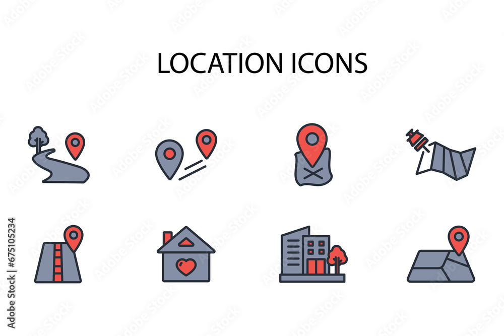 Poster location icon set.vector.editable stroke.linear style sign for use web design,logo.symbol illustrati