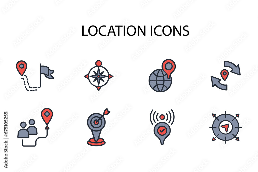 Poster location icon set.vector.editable stroke.linear style sign for use web design,logo.symbol illustrati