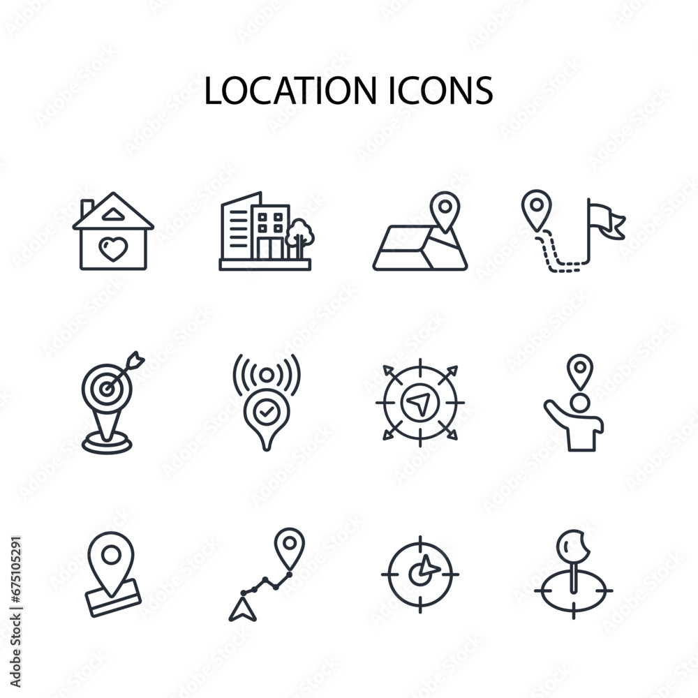 Poster location icon set.vector.editable stroke.linear style sign for use web design,logo.symbol illustrati