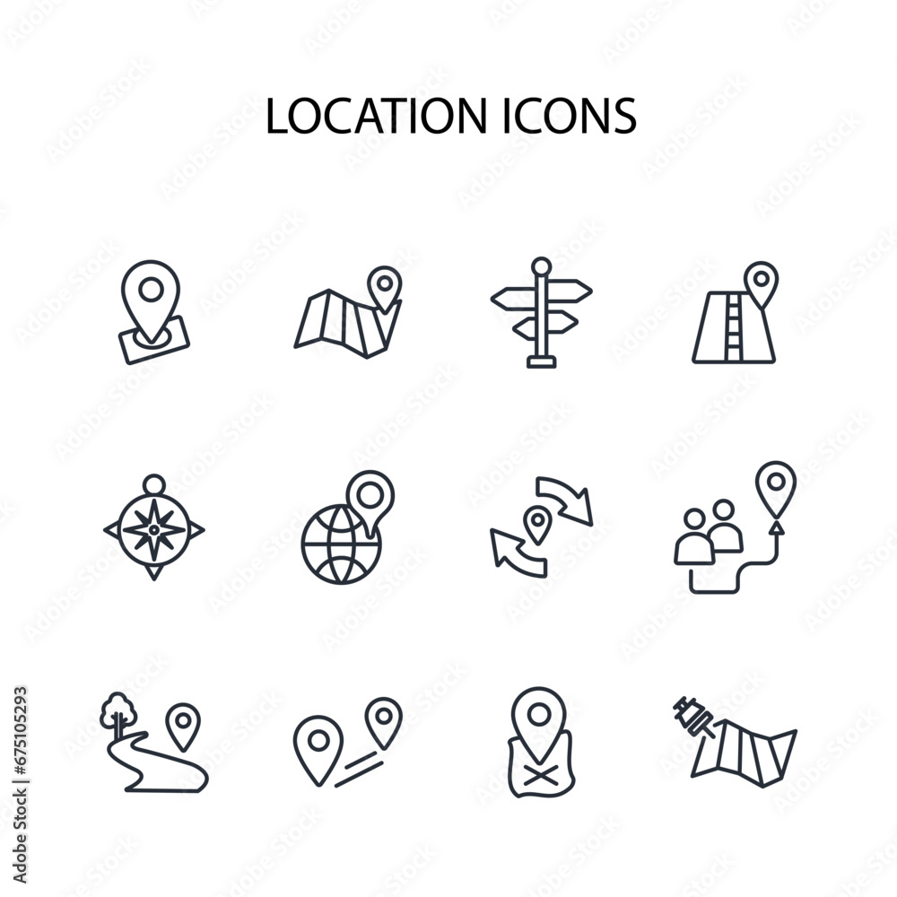 Poster location icon set.vector.editable stroke.linear style sign for use web design,logo.symbol illustrati