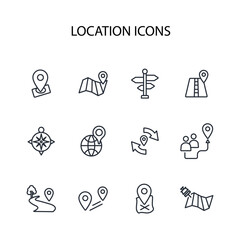 Location icon set.vector.Editable stroke.linear style sign for use web design,logo.Symbol illustration.