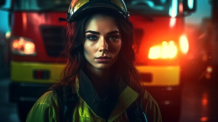 female firefighter at night.