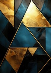 Abstract blue black gold triangle shapes and luxury