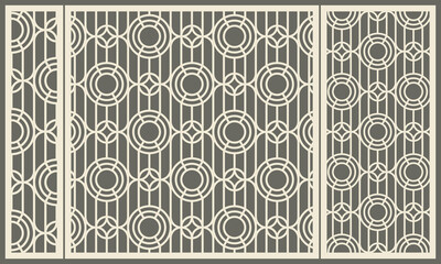 Pattern is geometric. Abstract lines. Template, stencil for cutting plywood, wood, plastic, cardboard and metal.