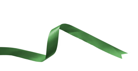 green ribbon on transparent background, PNG image.	