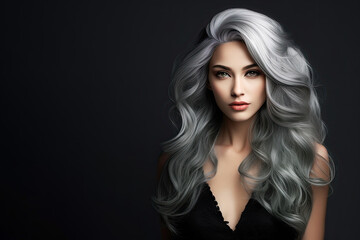 Fototapeta premium Portrait of a beautiful Scandinavian woman with long grey hair. Beauty concept