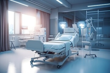 Equipment and medical devices in hospital room