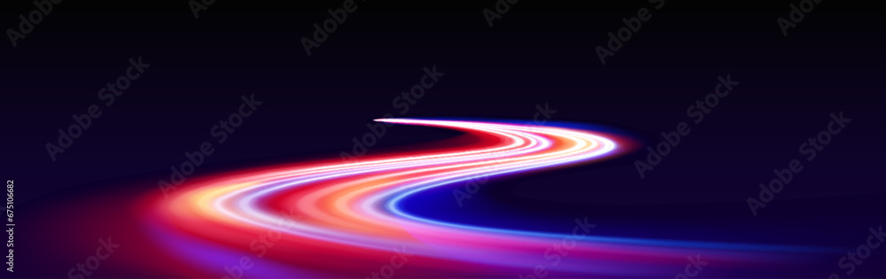 Fototapete fast speed light line on black background. vector realistic illustration of night traffic motion, ab