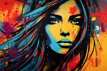Naklejka premium Abstract woman portrait in pop art style. Modern colorful painting