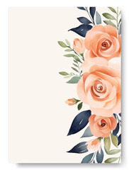 Arrangement of nude rose flowers and leaves at corner frame hand painting on wedding invitation card
