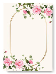 Roses collection. Watercolor flower and floral geometric frame