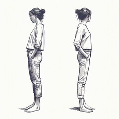 Sketch of a standing girl with a casual look