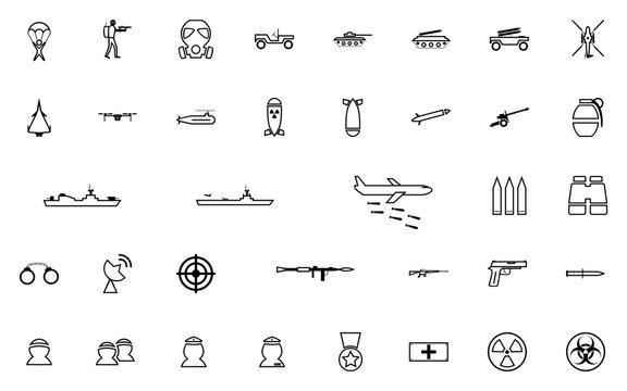 Military and Army Line Art SVG Icons Set