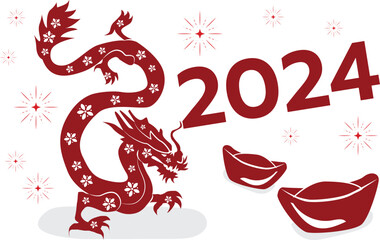 happy chinese new year 2024, year of the dragon, happy new year illustration for posters, cards, calendars, signs, banners, websites, public relations and other designs